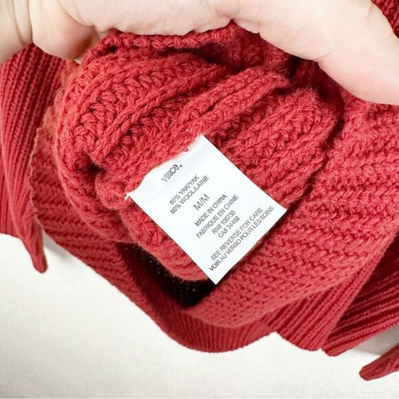 Vince. Red Alpaca Boat Neck Sweater Cable Knit Pullover M - Picture 5 of 5